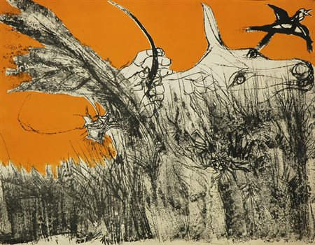 Luigi Guerricchio (Matera, 1932 - 1996) Fiori nel grano Litografia, cm....