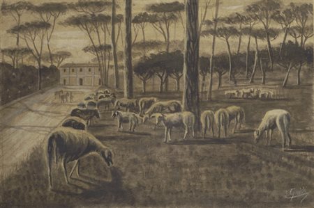 Guido Guidi (Livorno, 1901 - 1998) Il pascolo Tecnica mista su carta...