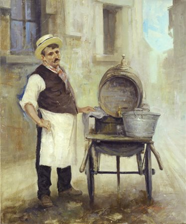 Rialdo Guizzardi (Milano, 1920) Il venditore di cocco fresco, 1966 Olio su...
