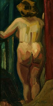 Attribuito a Guttuso Nudo femminile di schiena Olio su faesite, cm. 36x18,2...