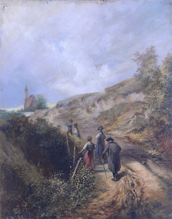 G. Heins Viandanti Olio su tela, cm. 50,5x39,9 Firma in basso a sinistra. € 0/0