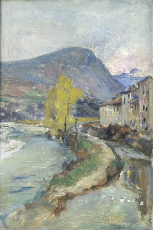 Alfonso Hollaender (Ratisbona, 1845 - Firenze, 1923) Paesaggio olio su...