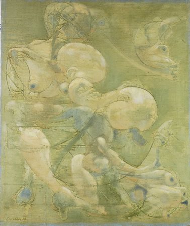 Piero Leddi (Prato, 1930) Gianna con vitello - Luna, 1974 Olio su tela, cm....