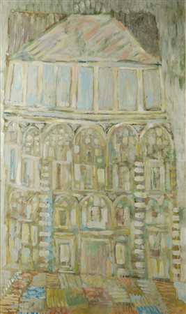 Silvio Loffredo (Parigi, 1920) Battistero Olio su compensato, cm. 100x70...