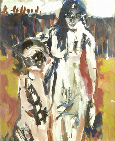 Silvio Loffredo (Parigi, 1920) Figure Olio su tela, cm. 55x46 Firma in alto a...