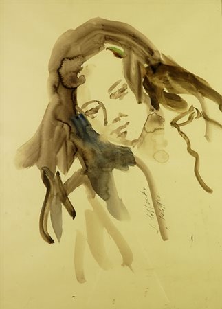 Silvio Loffredo (Parigi, 1920) Volto Gouache, cm. 70x50 Firma al centro nella...