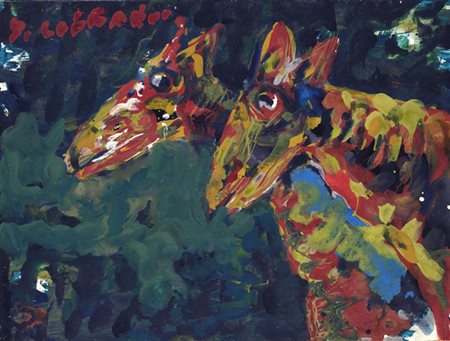 Silvio Loffredo (Parigi, 1920) Cani Olio su compensato, cm. 39,3x29,5 Firma...