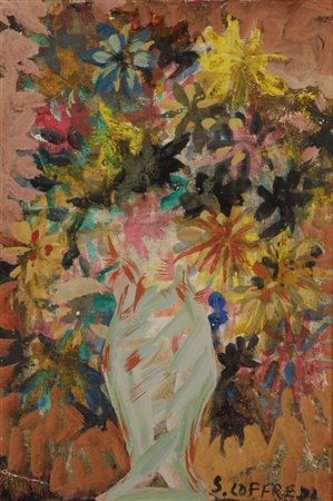 Silvio Loffredo (Parigi, 1920) Vaso di fiori Olio su compensato, cm. 43,5x30...