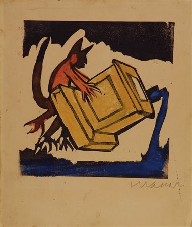 Mino Maccari (Siena, 1898 - Roma, 1989) Il diavolo Xilografia con ritocchi a...