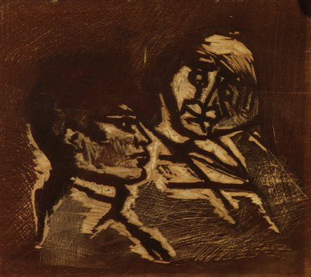 Mino Maccari (Siena, 1898 - Roma, 1989) Volti Matrice Xilografica, cm. 40x44...