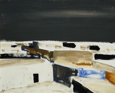 Salvatore Magazzini (Pistoia, 1955) Tetti Olio su cartoncino, cm. 40x50 Firma...