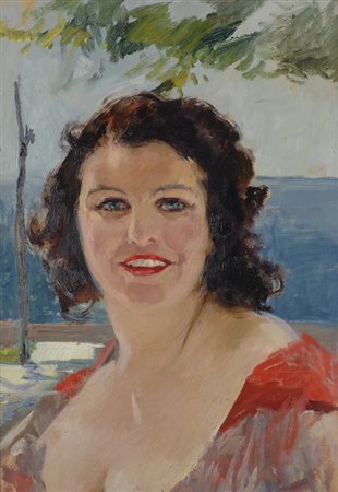 Cipriano Mannucci (Nizza, 1882 - Firenze, 1970) Ritratto di donna Olio su...