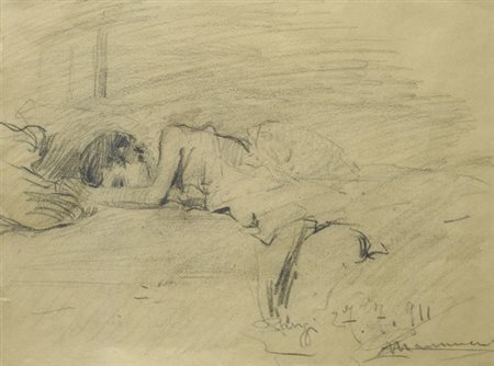 Cipriano Mannucci (Nizza, 1882 - Firenze, 1970) Nudo sdraiato (Fronte)...