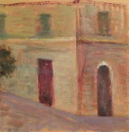 Mario Marcucci (Viareggio, 1910 - 1992) Case viareggine Olio su cartoncino,...
