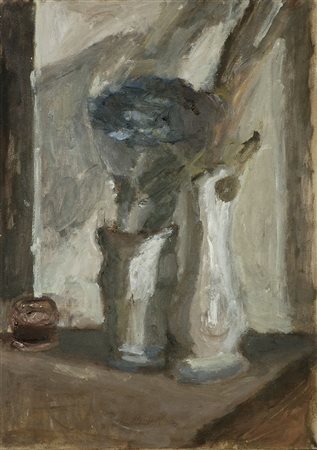 Mario Marcucci (Viareggio, 1910 - 1992) Vaso con fiori secchi, 1970 Olio su...