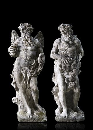 Due sculture in pietra di Vicenza raffiguranti divinità greche. Veneto, secolo