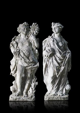 Due sculture in pietra di Vicenza raffiguranti Allegoria dell'Estate e Allegori