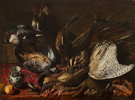 Maestro fiammingo del secolo XVII

Natura morta con cacciagione
Olio su tela cm