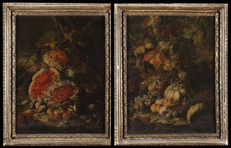 Aniello Ascione Natura viva con uva, zucche, pesche, susine e pere
Olio su tela