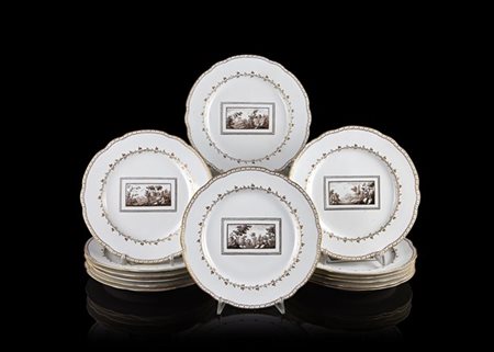 Manifattura di Doccia, secolo XIX. Parte di servizio di piatti piani in porcell