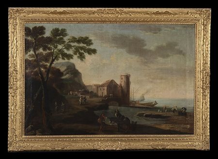 Scuola veneta del secolo XVIII

Paesaggio con pescatori e figure presso una for