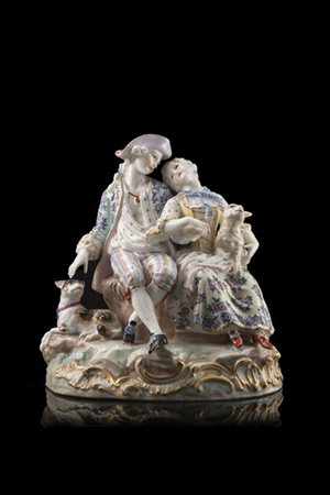 Manifattura di Meissen, Marcolini, inizio secolo XIX "Scena galante" gruppo in
