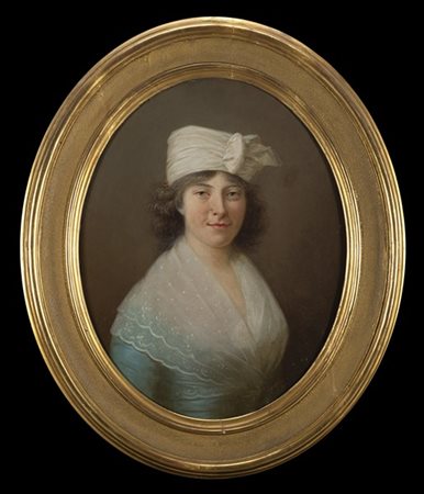 Giuseppe Ugolini "Ritratto di dama in veste azzurra e cuffia bianca" olio su tel