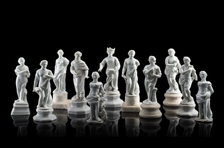 Manifattura veneta, secolo XIX. Gruppo di undici figure in porcellana bianca, m