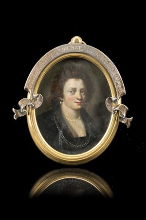 Scuola francese del secolo XVII "Ritratto di Vittoria Farnese" miniatura ovale