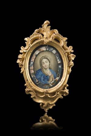 Scuola della seconda metà del secolo XVIII "Madonna orante" miniatura ovale su