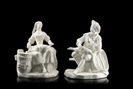 Manifattura di Vienna, fine secolo XVIII "Figure popolari" due gruppi in porcel