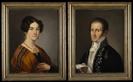 Adeodato Malatesta "Ritratto di ciambellano e ritratto di gentildonna" coppia di