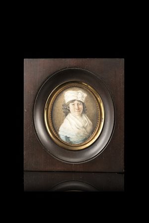 Maestro del secolo XIX "Ritratto di Soffia Bobaton Cugini" miniatura ovale su a