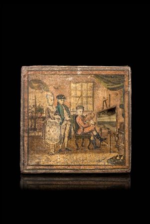 Arte del secolo XVIII "Atelier del pittore" gioco in arte povera (cm 12x12) (di