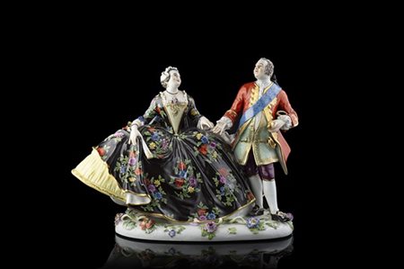 Manifattura tedesca "Scena galante" gruppo in porcellana decorato in policromia