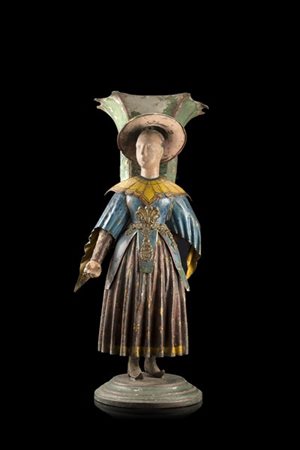 Arte del secolo XVIII. Fioriera in latta e legno decorata in policromia a forma