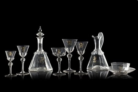 Manifattura di Murano, secolo XIX. Parte di servizio di bicchieri in vetro inco