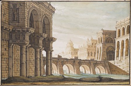 Antonio Basoli (attr.)

Palazzi in riva al fiume e ponte
Acquerelli e tempere mm