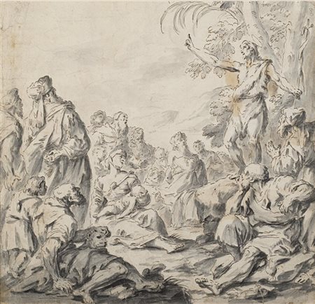 Giuseppe Diziani La predica del BattistaPenna e inchiostro nero, acquerello gri