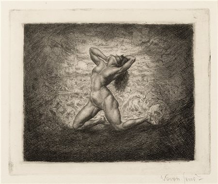 Jeno Krón Nudo femminile
Acquaforte mm 140x168 (all'impronta)
Firmata in basso a