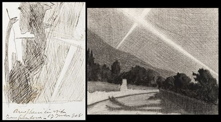 Giovanni Malesci I riflettori di guerra, primo schizzo
Penna e inchiostro nero s