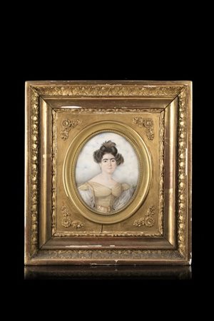 Alexandre-Auguste Fiocchi "Ritratto di donna in abito bianco" miniatura ovale. F