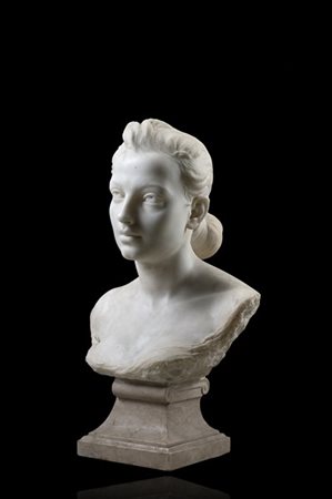 Scultore del secolo XIX "Fanciulla" mezzobusto in marmo bianco poggiante su bas