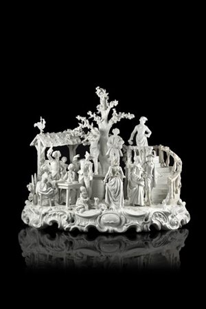 Manifattura di Capodimonte, secolo XIX "Festa di paese" grande gruppo in porcel