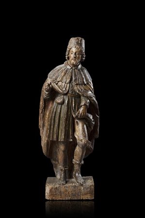 Scultore del secolo XVIII "San Rocco" figura lignea con tracce di policromia (h