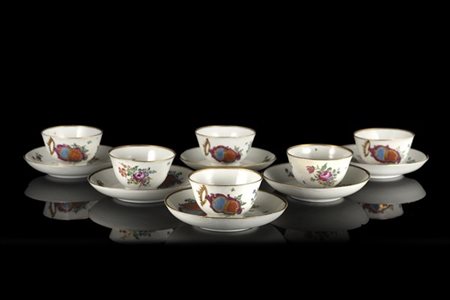 Manifattura di Antonibon, Nove, Bassano, secolo XVIII. Gruppo di sei tazze con