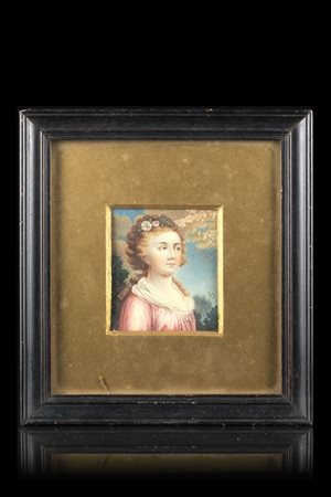 Maestro russo del secolo XIX "Ritratto di dama" miniatura ad acquerello su cart