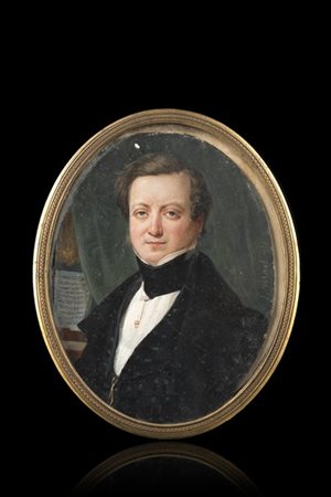 Jules Vernet (Francia 1792 - 1843) "Ritratto di musicista 1838" miniatura ovale