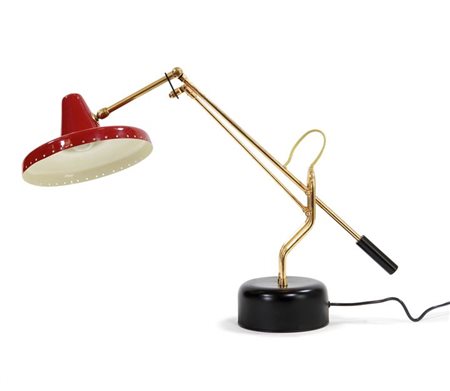LAMPADA Lampada da tavolo in metallo laccato e ottone zapponato. Diffusore...