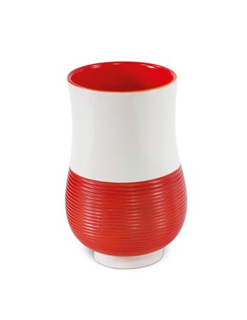 PONTI GIO Vaso con superficie ondulata verniciata in arancione mat e bianco...